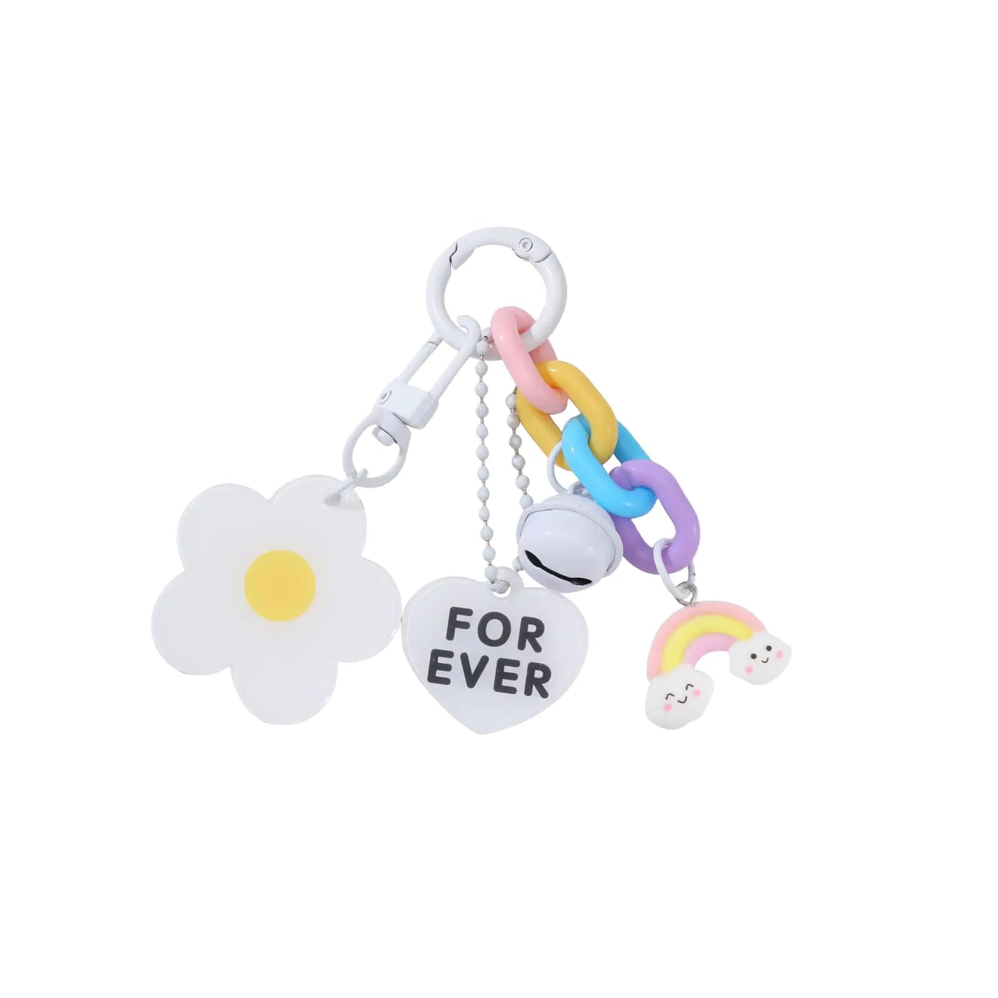 XLMCWT Cute Flower Keychain Y2k Aesthetic Acrylic Heart Bell Keychain Car Bag Backpack Camera Charms Keychain (White)