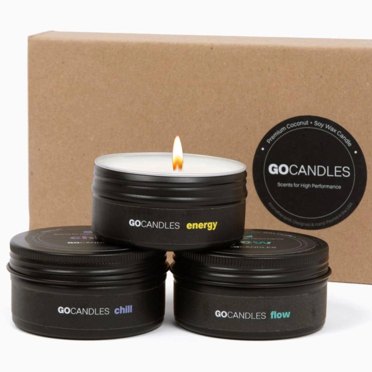 Go Candles - Scented Candle Set Natural Non Toxic with Essential Oils Candles for Men Small Black Candles for Home Aromatherapy Soy Candles