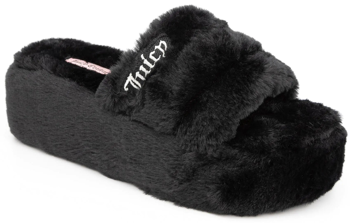 Juicy Couture Womens Slide Sandals With Faux Fur Slipper Sandals Furry Slides Womens Slip On Slippers-World-Black-Size 10