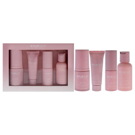 Skin Discovery Set by Kylie Cosmetics for Women - 4 Pc 1 oz Foaming Face Wash 0.5 oz Face Moisturizer 0.3 oz Vitamin C Serum 1 oz Vanilla Milk Toner