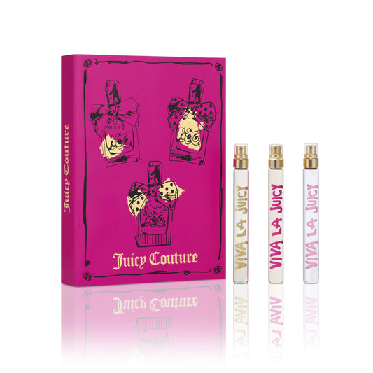 Juicy Couture Viva La Juicy Eau de Parfum 3 Piece Fragrance Gift Set Womens Perfume Travel Coffret Set Includes 3 EDP Spray Perfumes 0.33 fl. oz