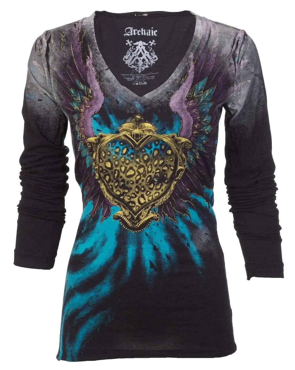 Archaic by Affliction Womens Long Sleeve V-Neck T-Shirt ON My Way L Black