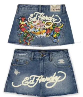 Y2K Vintage Blue Denim Gothic Mini Skirt for Women