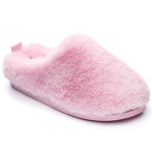 Bedroom Athletics Mule Slippers for Women Indoor Outdoor - Faux Fur Slides Memory Foam Slip On Slippers - Non-Slip Machine Washable - Pink Fur Slides Slip On House Shoes Size 7-8 (M) - Ariana