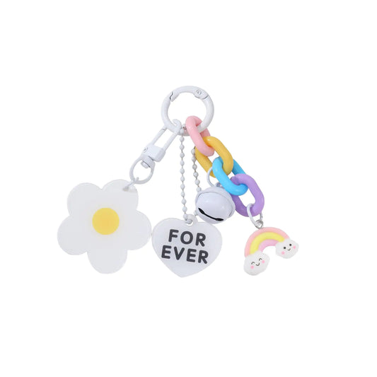 XLMCWT Cute Flower Keychain Y2k Aesthetic Acrylic Heart Bell Keychain Car Bag Backpack Camera Charms Keychain (White)