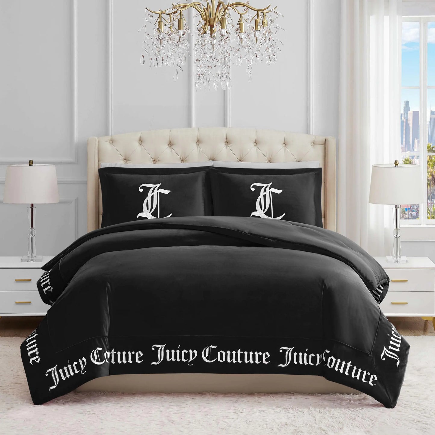 Juicy Couture - Comforter Set - Gothic Design Bedding - Twin/Twin XL - 2 Piece Set Includes (1) 90" x 68" Comforter and (1) 20" x 26" Sham - Wrinkle Resistant - Premium Bedroom Decor - Black