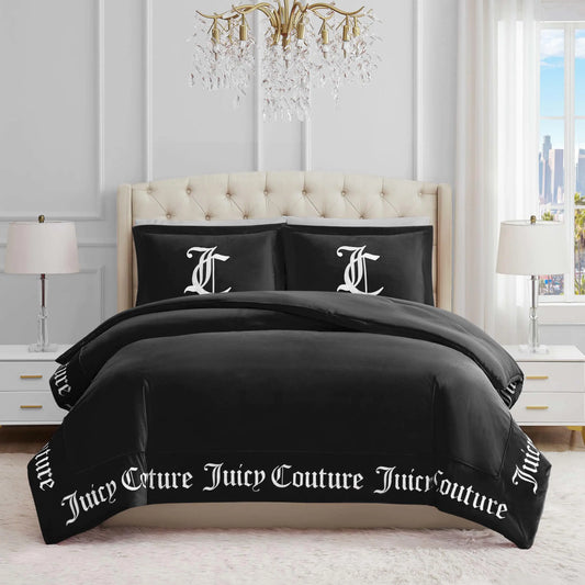Juicy Couture - Comforter Set - Gothic Design Bedding - Twin/Twin XL - 2 Piece Set Includes (1) 90" x 68" Comforter and (1) 20" x 26" Sham - Wrinkle Resistant - Premium Bedroom Decor - Black