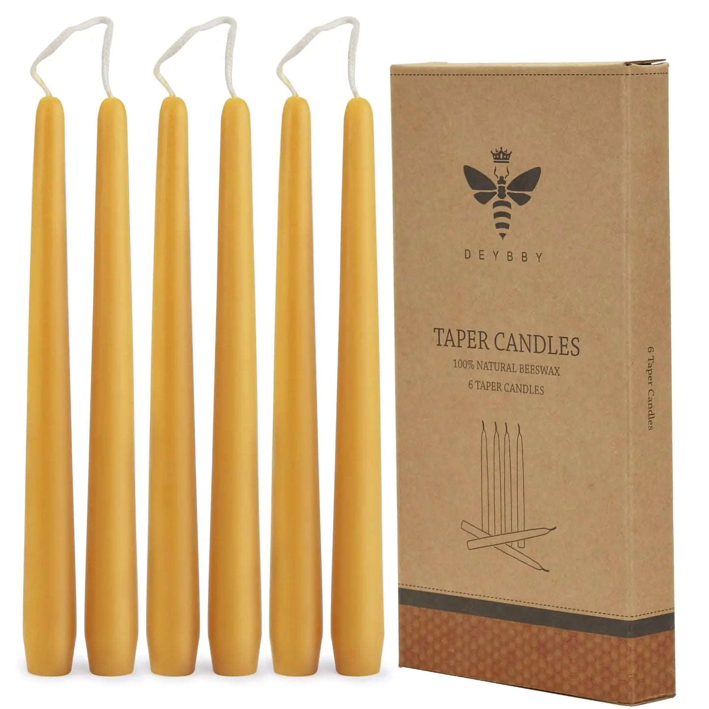 Natural Beeswax Taper Candles 10"- Beeswax Candles Set 6 Pack Yellow